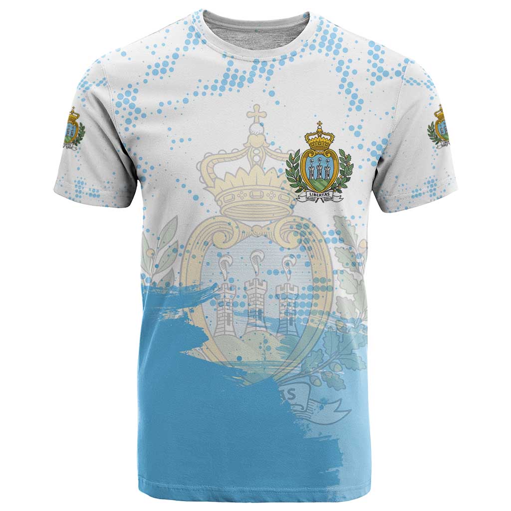 San Marino T-Shirt with Coat of Arms and Paint Splash Dot Design Graphic Tee
