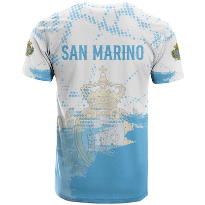San Marino T-Shirt with Coat of Arms and Paint Splash Dot Design Graphic Tee