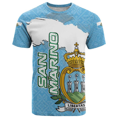 San Marino T-Shirt with Map Outline and Crest Overlay Graphic Tee