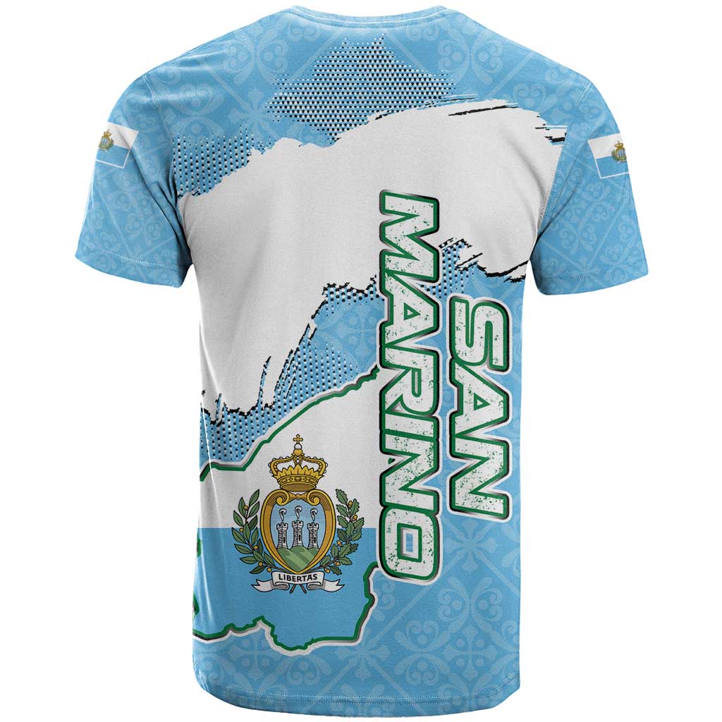 San Marino T-Shirt with Map Outline and Crest Overlay Graphic Tee
