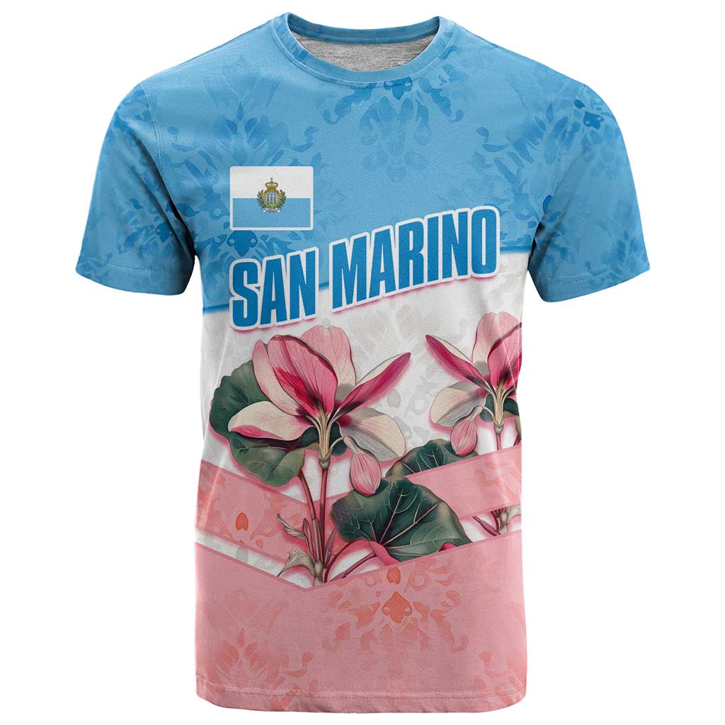 San Marino T-Shirt with Pink Flower and Watercolor Gradient Graphic Tee