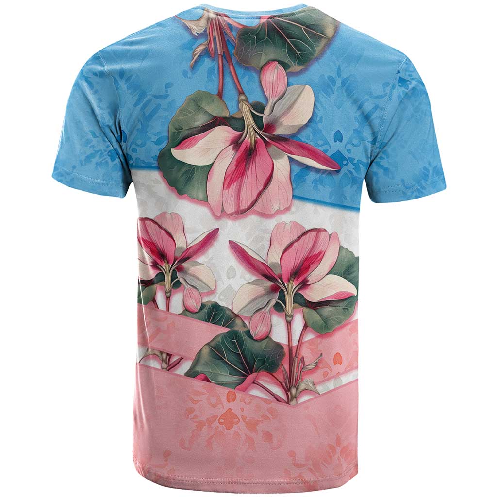 San Marino T-Shirt with Pink Flower and Watercolor Gradient Graphic Tee
