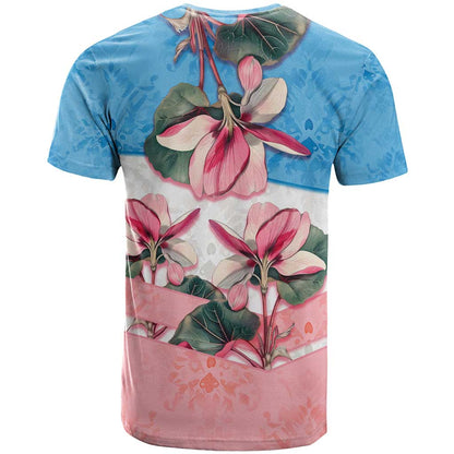 San Marino T-Shirt with Pink Flower and Watercolor Gradient Graphic Tee