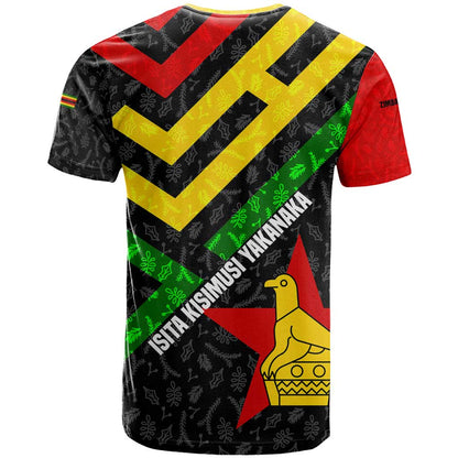 Zimbabwe Christmas T-Shirt with Flag Colors Xmas Tree and Holiday Graphic Tee