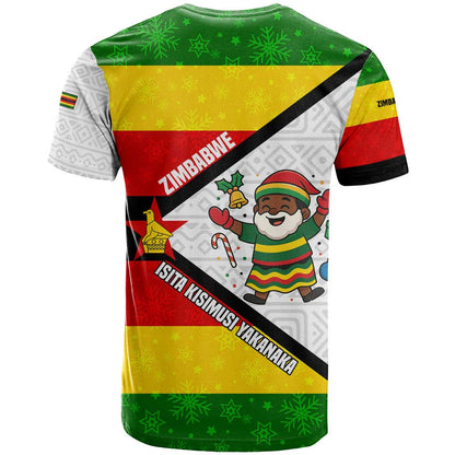 Zimbabwe Christmas T-Shirt with Festive Santa Palm Tree and Red Yellow Green Flag Graphic Tee