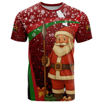 Kenya Christmas T-Shirt with Santa Claus Spear and Red Green Harambee Crest Graphic Tee