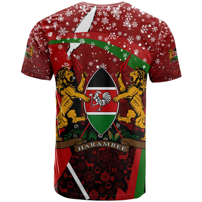 Kenya Christmas T-Shirt with Santa Claus Spear and Red Green Harambee Crest Graphic Tee