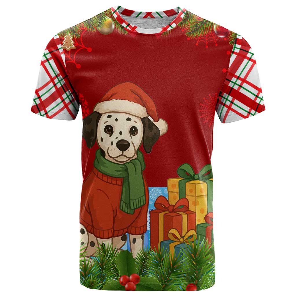 Croatia Christmas T-Shirt with Dalmatian Dog Presents and Red Plaid Holiday Graphic Tee