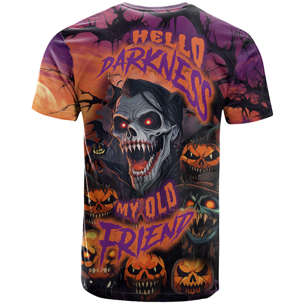 Halloween Skull T-Shirt Hello Darkness My Old Friend Graphic Tee