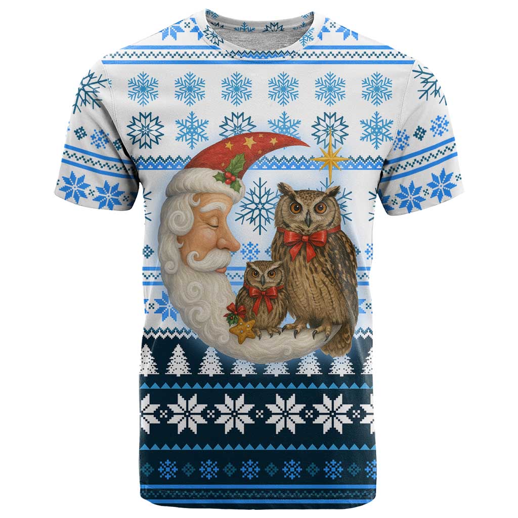 Owl Love Santa Moon Christmas T-Shirt Xmas Holiday Patterns Graphic Tee