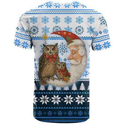 Owl Love Santa Moon Christmas T-Shirt Xmas Holiday Patterns Graphic Tee