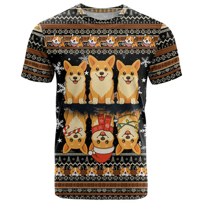 Pembroke Welsh Corgi Dog Christmas T-Shirt Xmas Holiday Patterns Graphic Tee