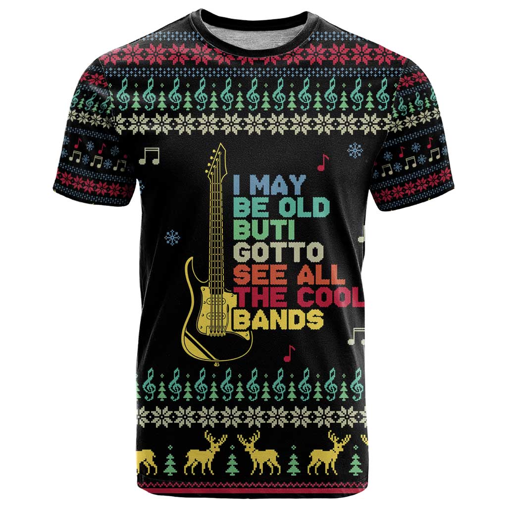 Christmas Vintage Guitar T-Shirt Xmas Holiday Patterns Graphic Tee