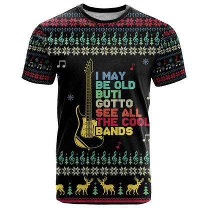 Christmas Vintage Guitar T-Shirt Xmas Holiday Patterns Graphic Tee