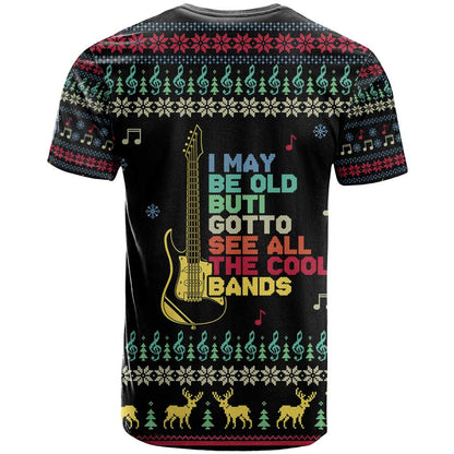 Christmas Vintage Guitar T-Shirt Xmas Holiday Patterns Graphic Tee
