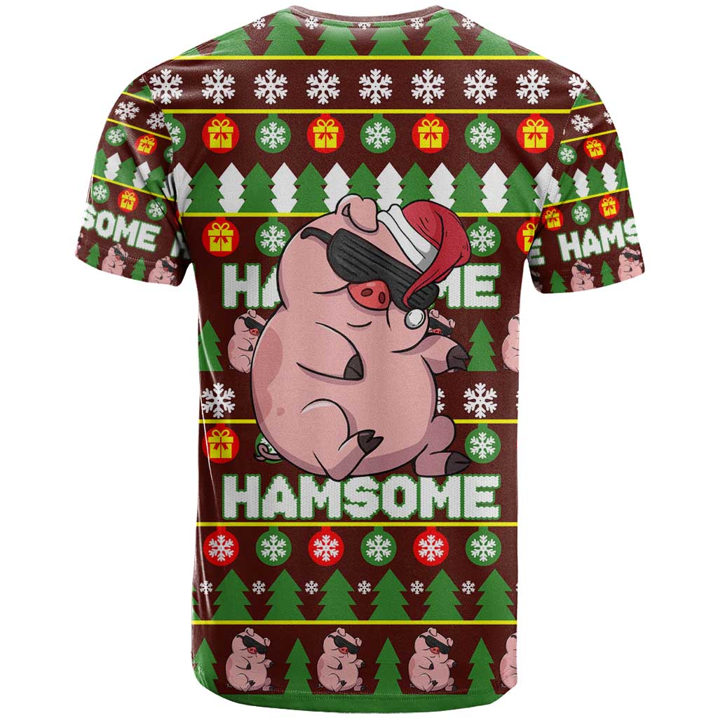Hamsome Cute Pig Christmas T-Shirt Xmas Holiday Patterns Graphic Tee