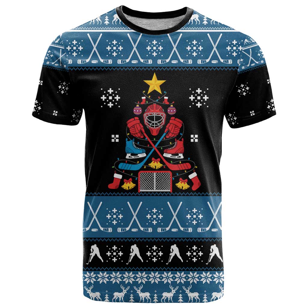 Happy Hockeyday Christmas T-Shirt Xmas Holiday Patterns Graphic Tee