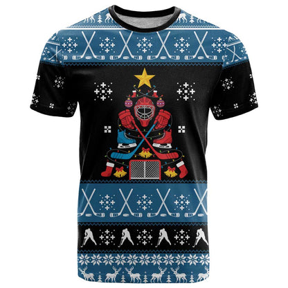Happy Hockeyday Christmas T-Shirt Xmas Holiday Patterns Graphic Tee
