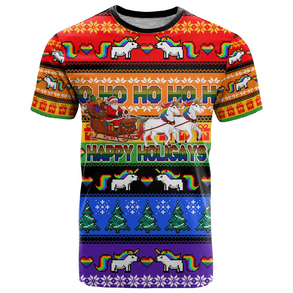 Happy Holigays Christmas T-Shirt Xmas Holiday Patterns Graphic Tee