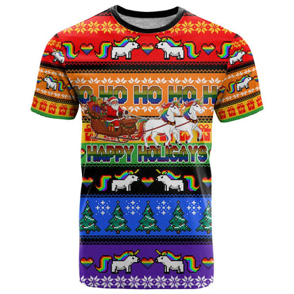 Happy Holigays Christmas T-Shirt Xmas Holiday Patterns Graphic Tee