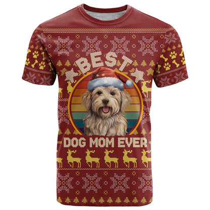 Havanese Best Dog Mom Christmas T-Shirt Xmas Holiday Patterns Graphic Tee