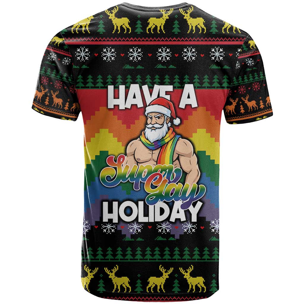 Have A Super Gay Holiday Christmas T-Shirt Xmas Holiday Patterns Graphic Tee