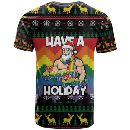Have A Super Gay Holiday Christmas T-Shirt Xmas Holiday Patterns Graphic Tee