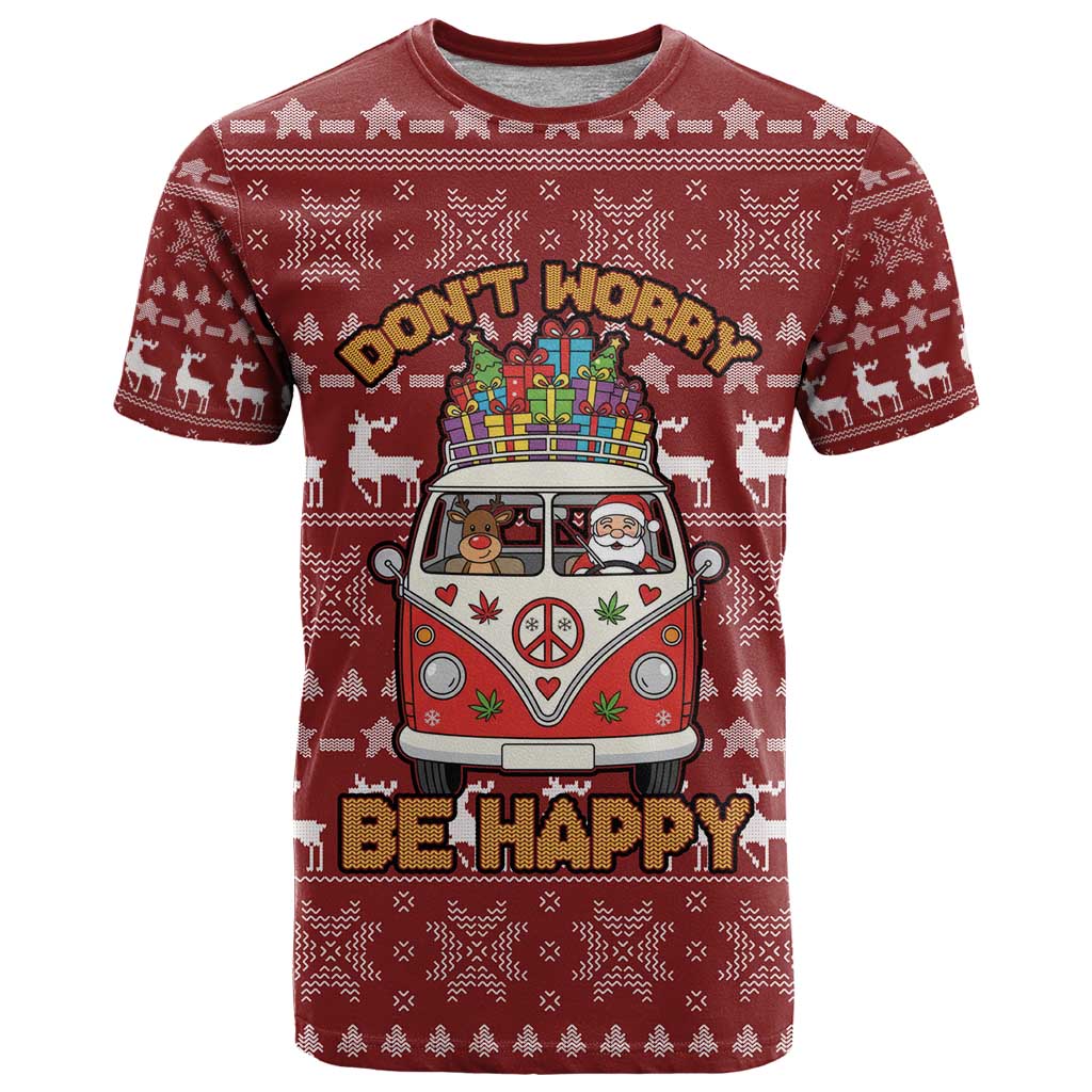 Hippie Car Santa Claus Christmas T-Shirt Xmas Holiday Patterns Graphic Tee