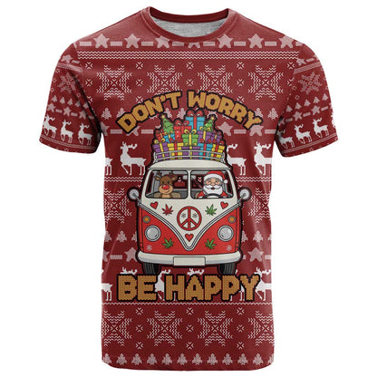 Hippie Car Santa Claus Christmas T-Shirt Xmas Holiday Patterns Graphic Tee