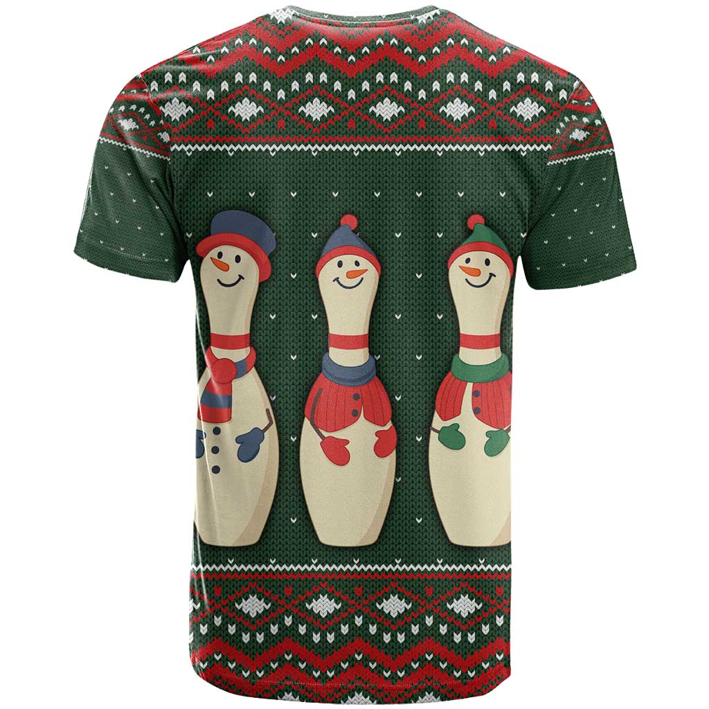 Christmas Bowling Rollin With My Snowmies T-Shirt Xmas Holiday Patterns Graphic Tee
