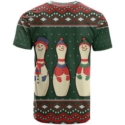 Christmas Bowling Rollin With My Snowmies T-Shirt Xmas Holiday Patterns Graphic Tee
