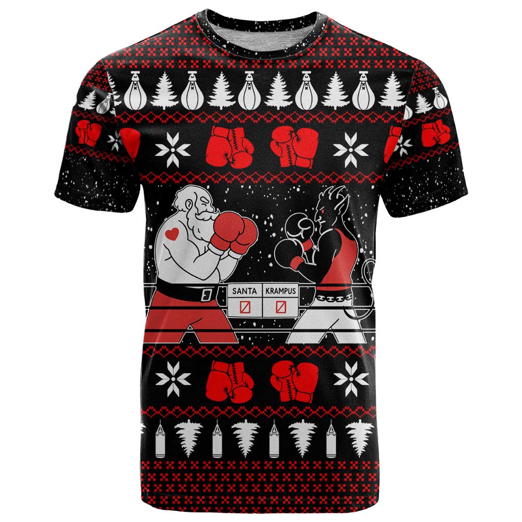 Christmas Boxing Santa And Krampus T-Shirt Xmas Holiday Patterns Graphic Tee