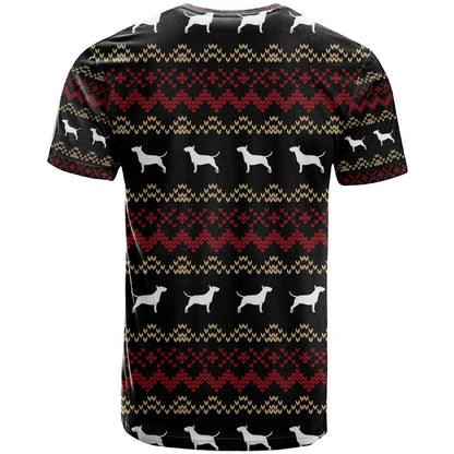Christmas Bull Dog Terrier T-Shirt Xmas Holiday Patterns Graphic Tee
