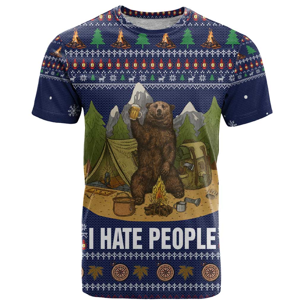 Camping I Hate People Christmas T-Shirt Xmas Holiday Patterns Graphic Tee