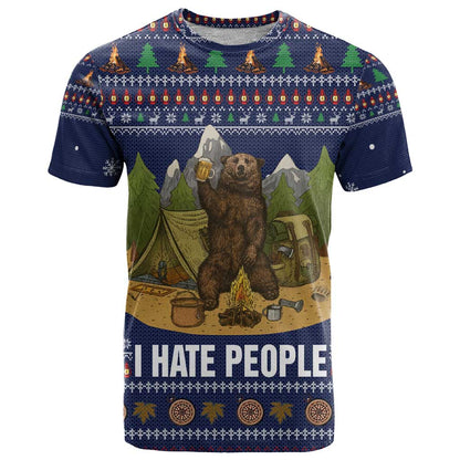 Camping I Hate People Christmas T-Shirt Xmas Holiday Patterns Graphic Tee