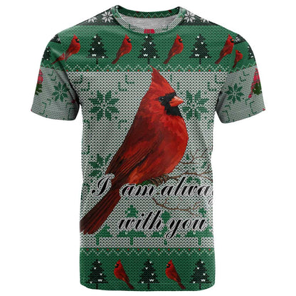 Cardinal I am Always With You Christmas T-Shirt Xmas Holiday Patterns Graphic Tee