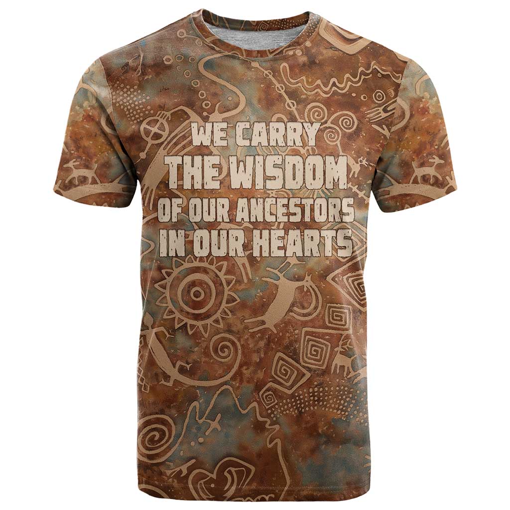 We Carry The Wisdom T-Shirt African Ancient Symbols, Earthy Tones, and Ancestral Wisdom Quote Graphic Tee