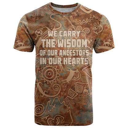 We Carry The Wisdom T-Shirt African Ancient Symbols, Earthy Tones, and Ancestral Wisdom Quote Graphic Tee