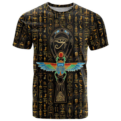 Ancient Pride T-Shirt African Hieroglyphic Pattern, Eye of Horus, and Sacred Scarab Symbol Graphic Tee