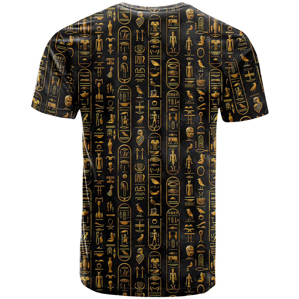 Ancient Pride T-Shirt African Hieroglyphic Pattern, Eye of Horus, and Sacred Scarab Symbol Graphic Tee
