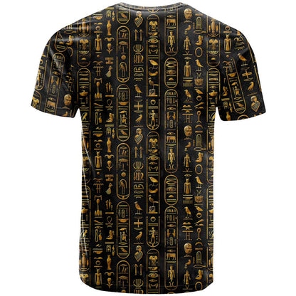 Ancient Pride T-Shirt African Hieroglyphic Pattern, Eye of Horus, and Sacred Scarab Symbol Graphic Tee