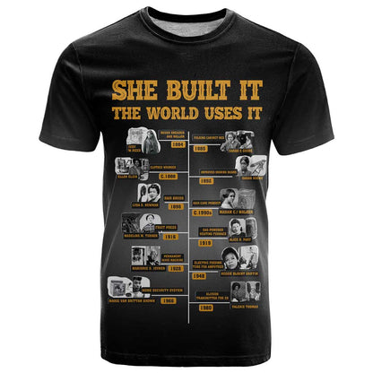 She Built It The World Uses It T-Shirt African Influential Women Innovators Timeline Graphic Tee