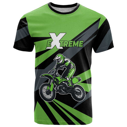 Custom Green Extreme Motocross T-Shirt Dirt Bike Rider Design Graphic Tee