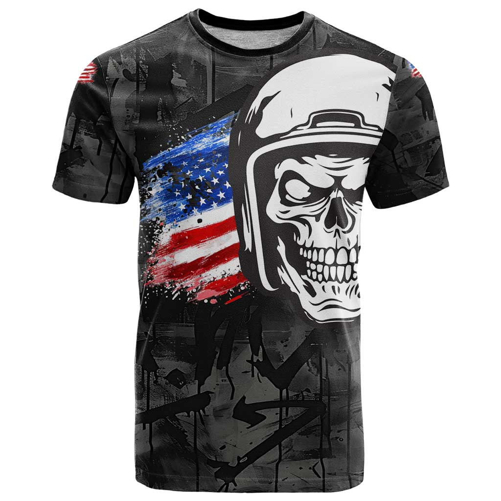 Custom American Flag Skull Motocross T-Shirt Graphic Tee