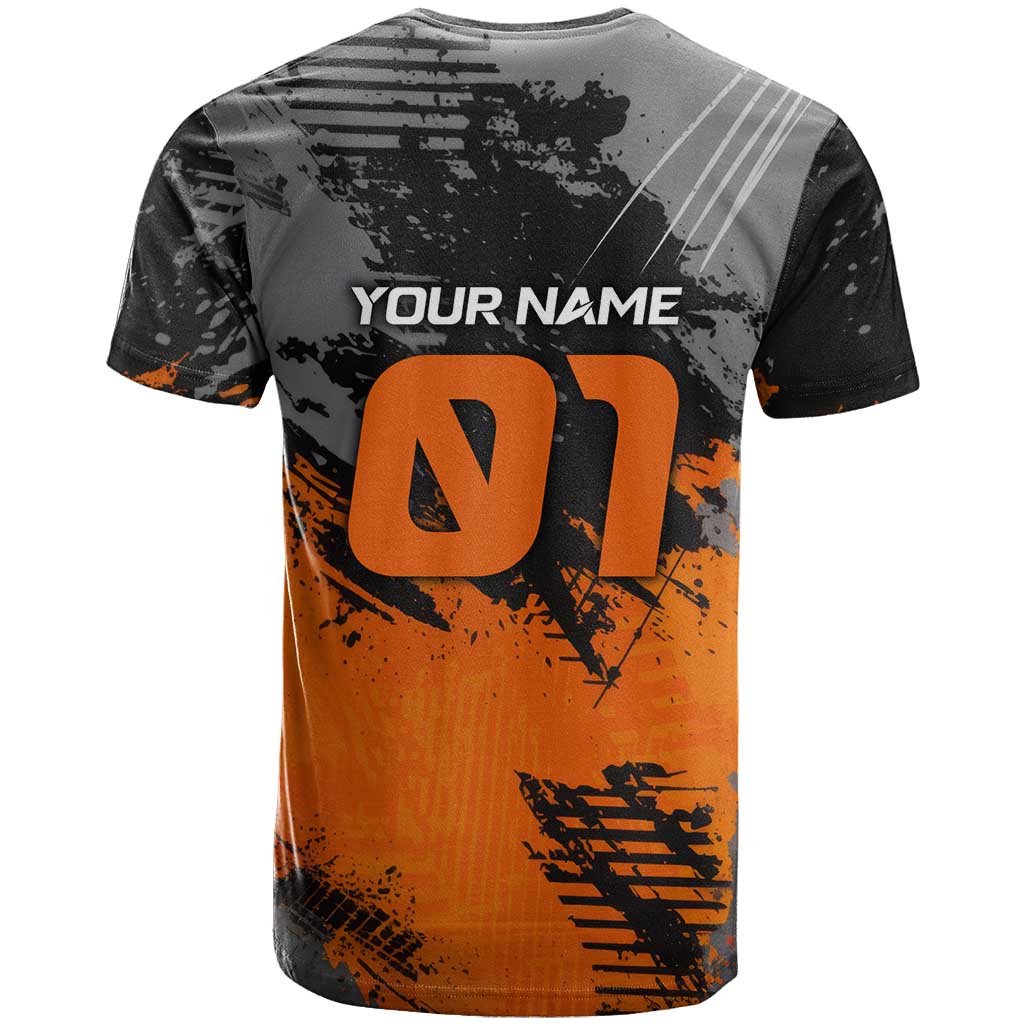 Custom MotoX Eagle Strike Motocross T-Shirt with Rider Silhouette and Orange Grunge Design Graphic Tee