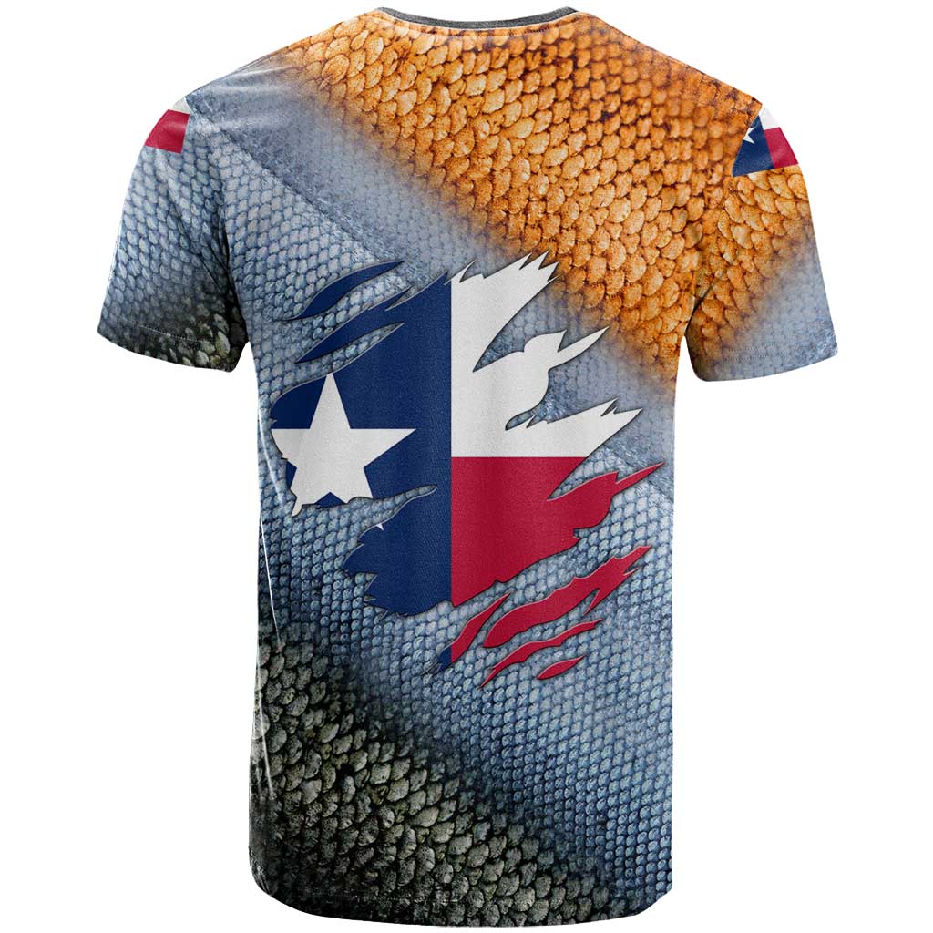Custom Texas Flag T-Shirt with Ripped Effect and Fish Scale Pattern Graphic Tee