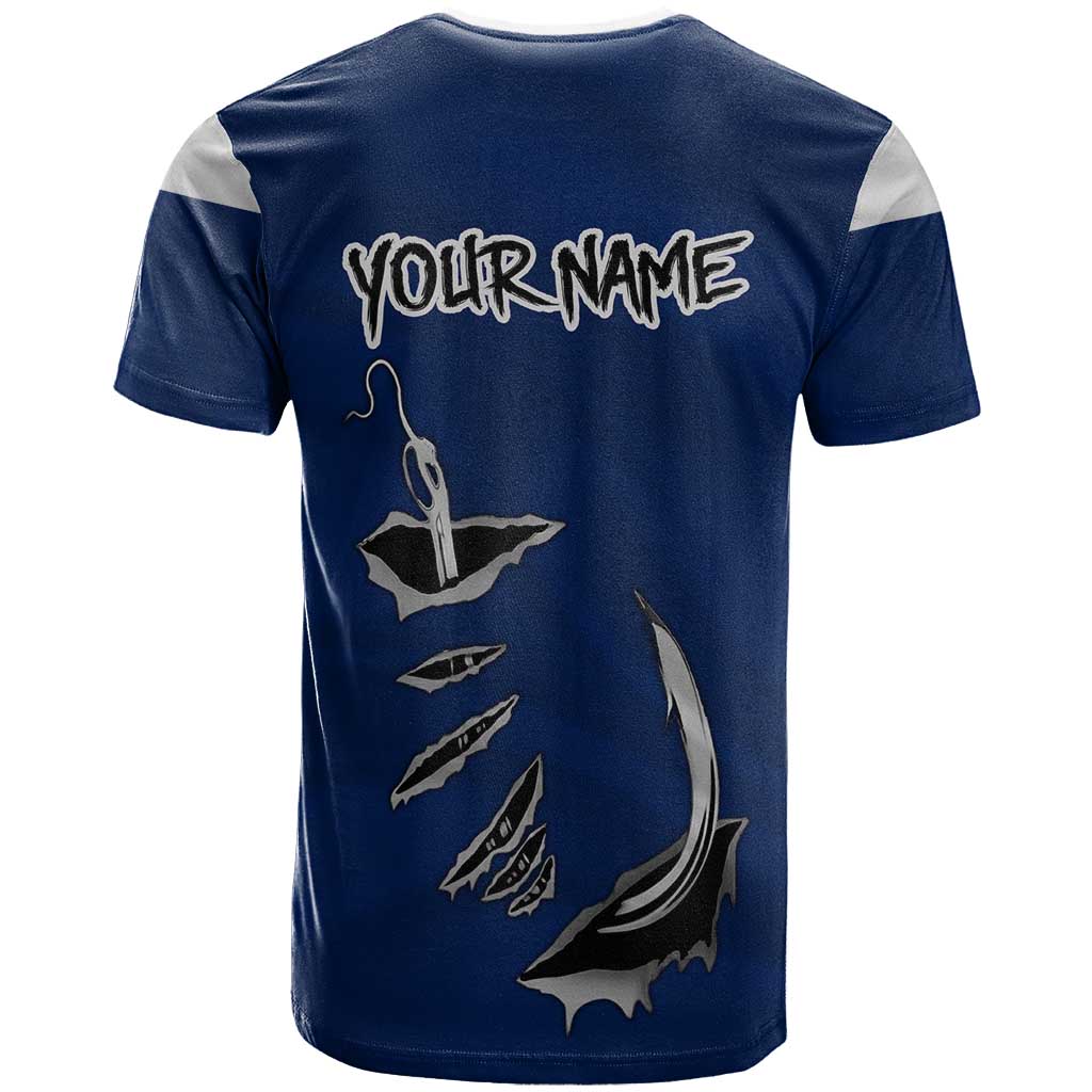 Custom Fishing Hook T-Shirt with Colorado Flag Theme and Blue White Graphic Pattern Graphic Tee