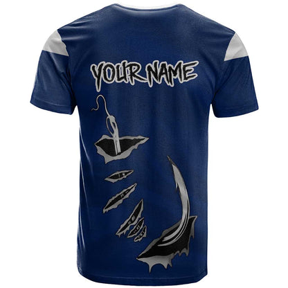 Custom Fishing Hook T-Shirt with Colorado Flag Theme and Blue White Graphic Pattern Graphic Tee