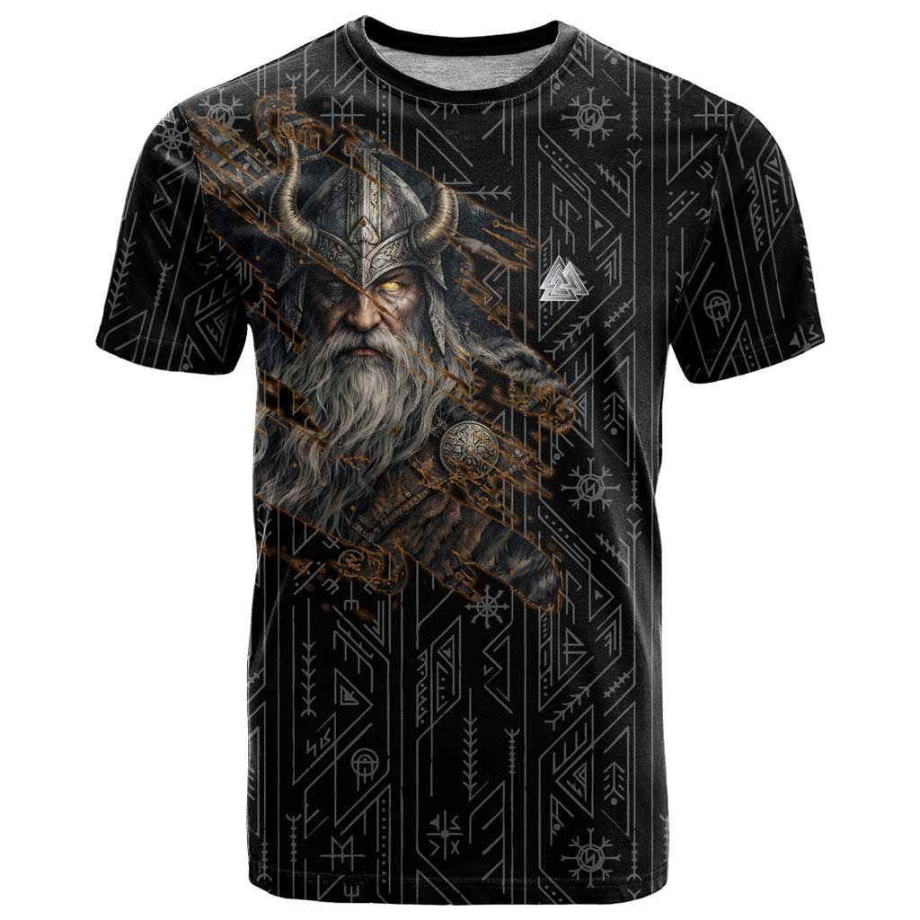 Vikings Odin T-Shirt with Viking Runes and Ravens Norse Mythology Graphic Tee