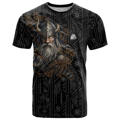 Vikings Odin T-Shirt with Viking Runes and Ravens Norse Mythology Graphic Tee